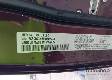 2021 Dodge Charger Srt Hellcat Widebody Rwd из США, поврежденный, VIN 2C3CDXL93MH602773